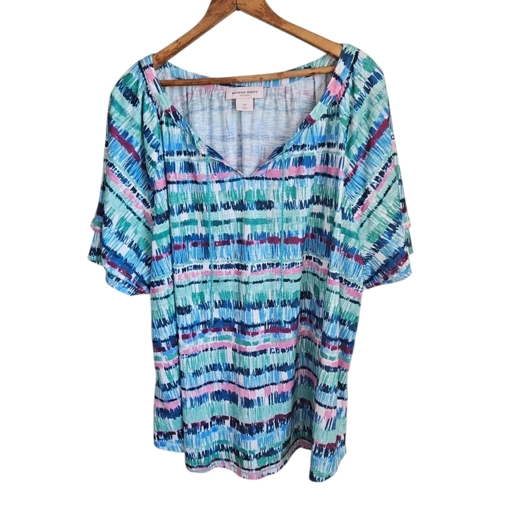 Allison Daley Split-V Colorful Short Sleeve Top, 3X